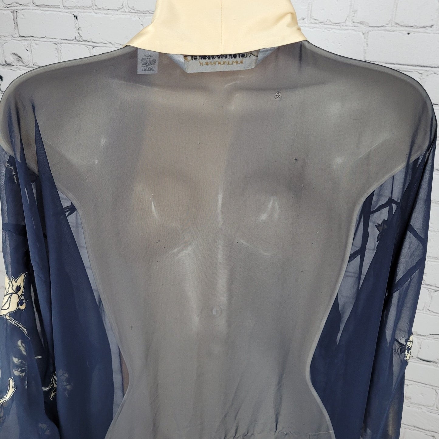VTG Victoria's Secret Navy & Gold Sheer Embroidered Floral Robe Size Small S