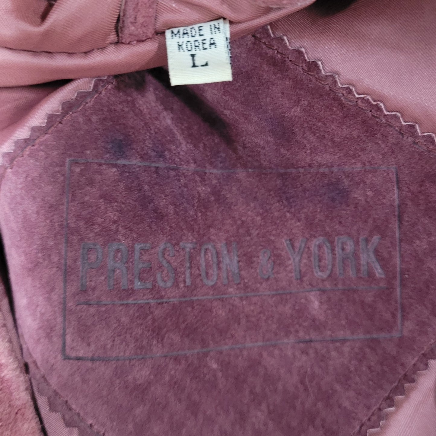 VTG Preston & York Red Genuine Suede Houndstooth Hooded Zip Jacket Large *zipper