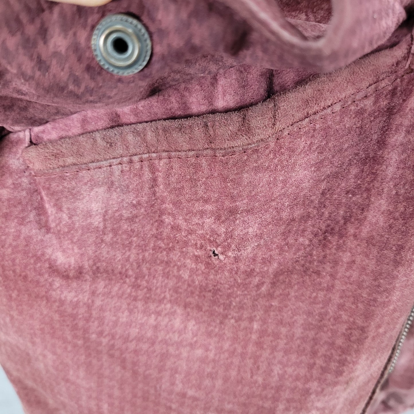 VTG Preston & York Red Genuine Suede Houndstooth Hooded Zip Jacket Large *zipper