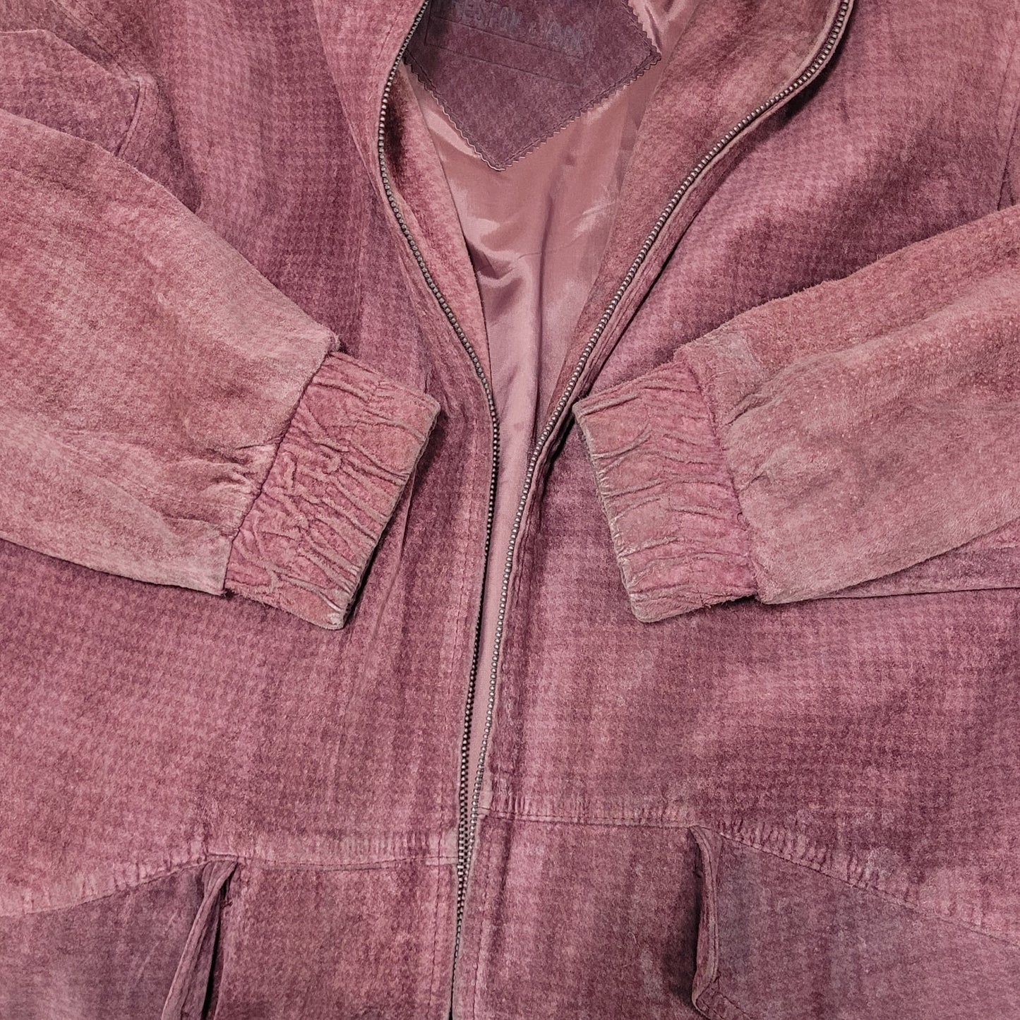 VTG Preston & York Red Genuine Suede Houndstooth Hooded Zip Jacket Large *zipper