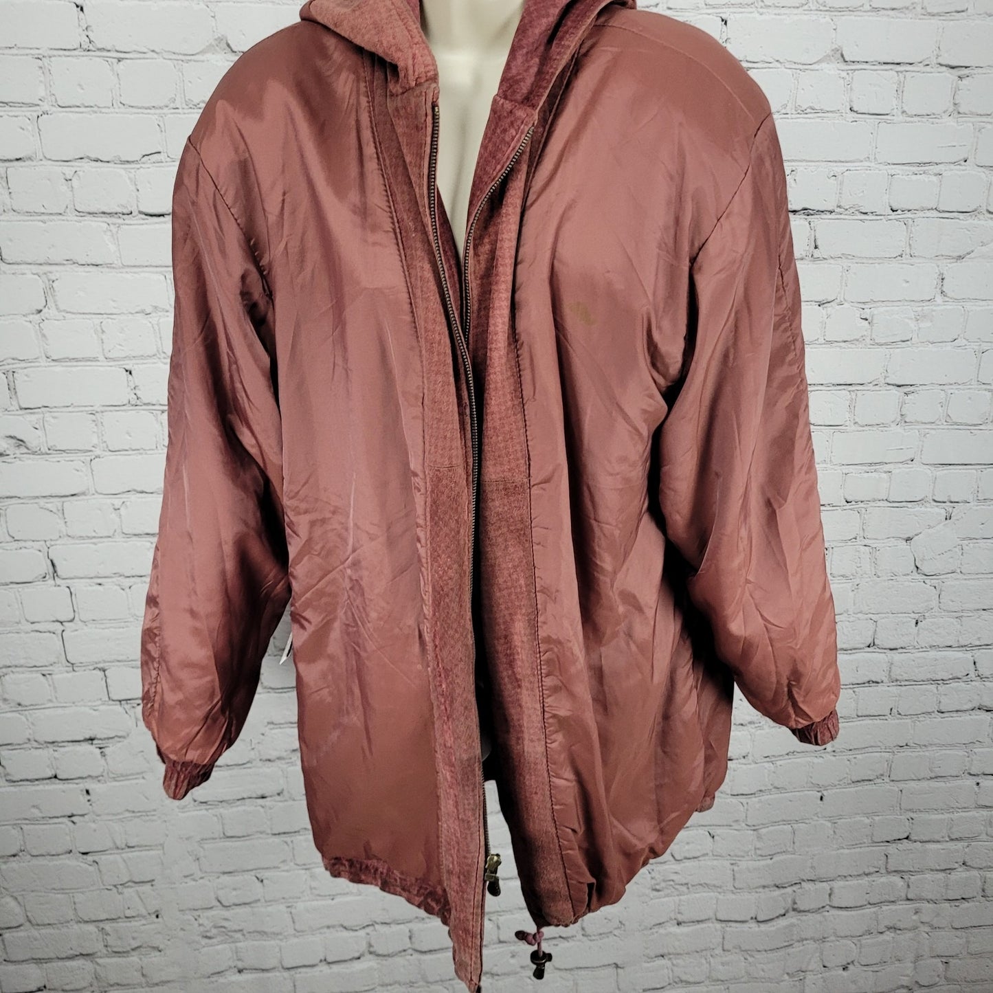 VTG Preston & York Red Genuine Suede Houndstooth Hooded Zip Jacket Large *zipper