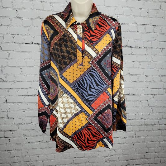 NWT Marc New York Multicolor Satin Long Sleeve Collared Blouse Top Size Medium M