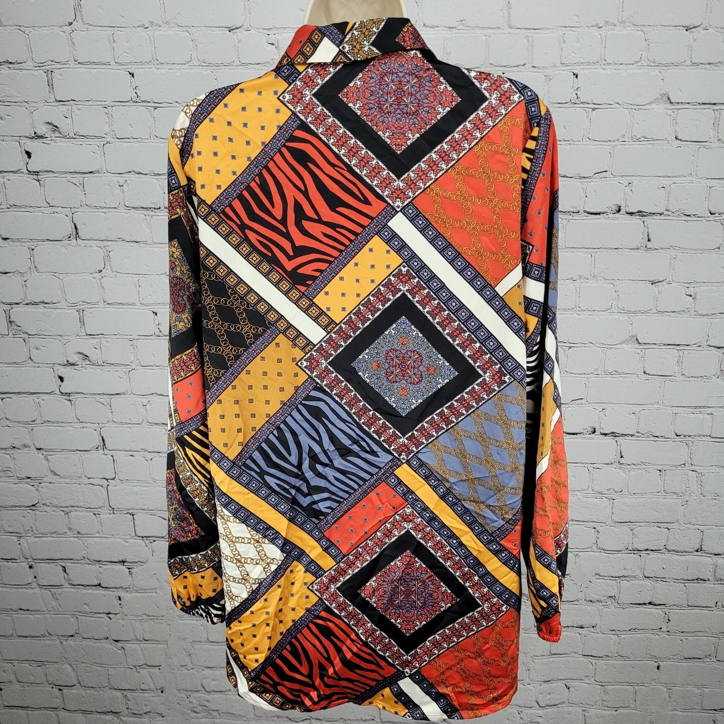 NWT Marc New York Multicolor Satin Long Sleeve Collared Blouse Top Size Medium M