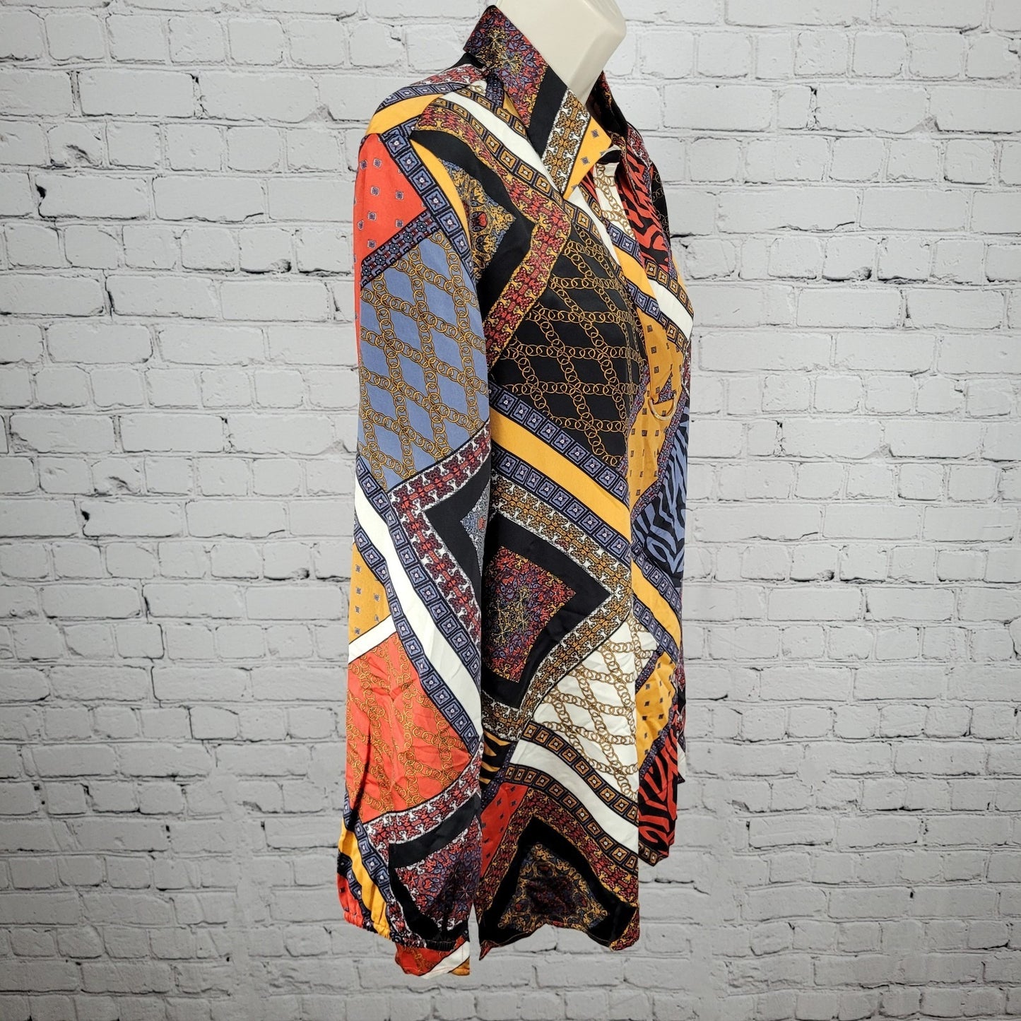 NWT Marc New York Multicolor Satin Long Sleeve Collared Blouse Top Size Medium M