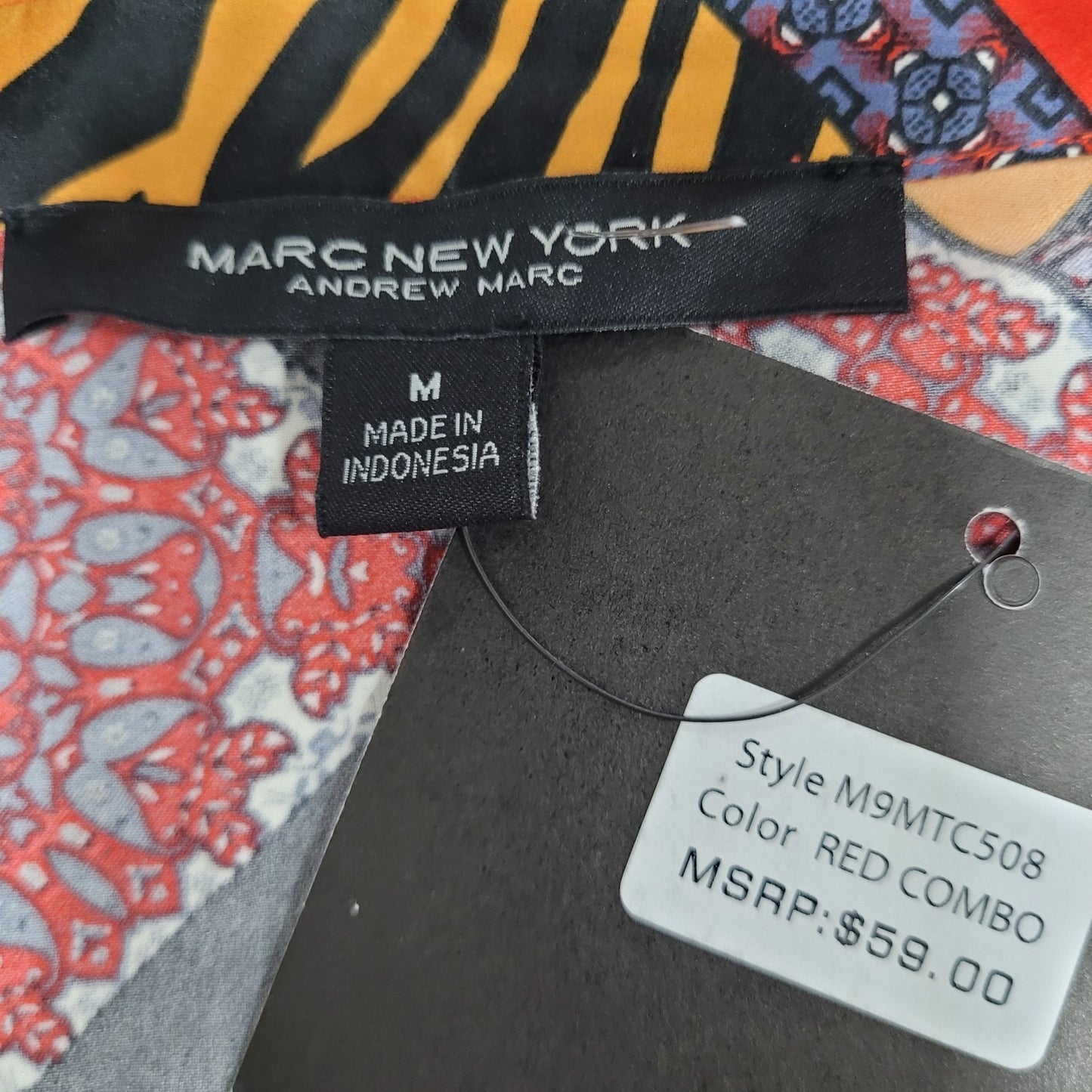 NWT Marc New York Multicolor Satin Long Sleeve Collared Blouse Top Size Medium M