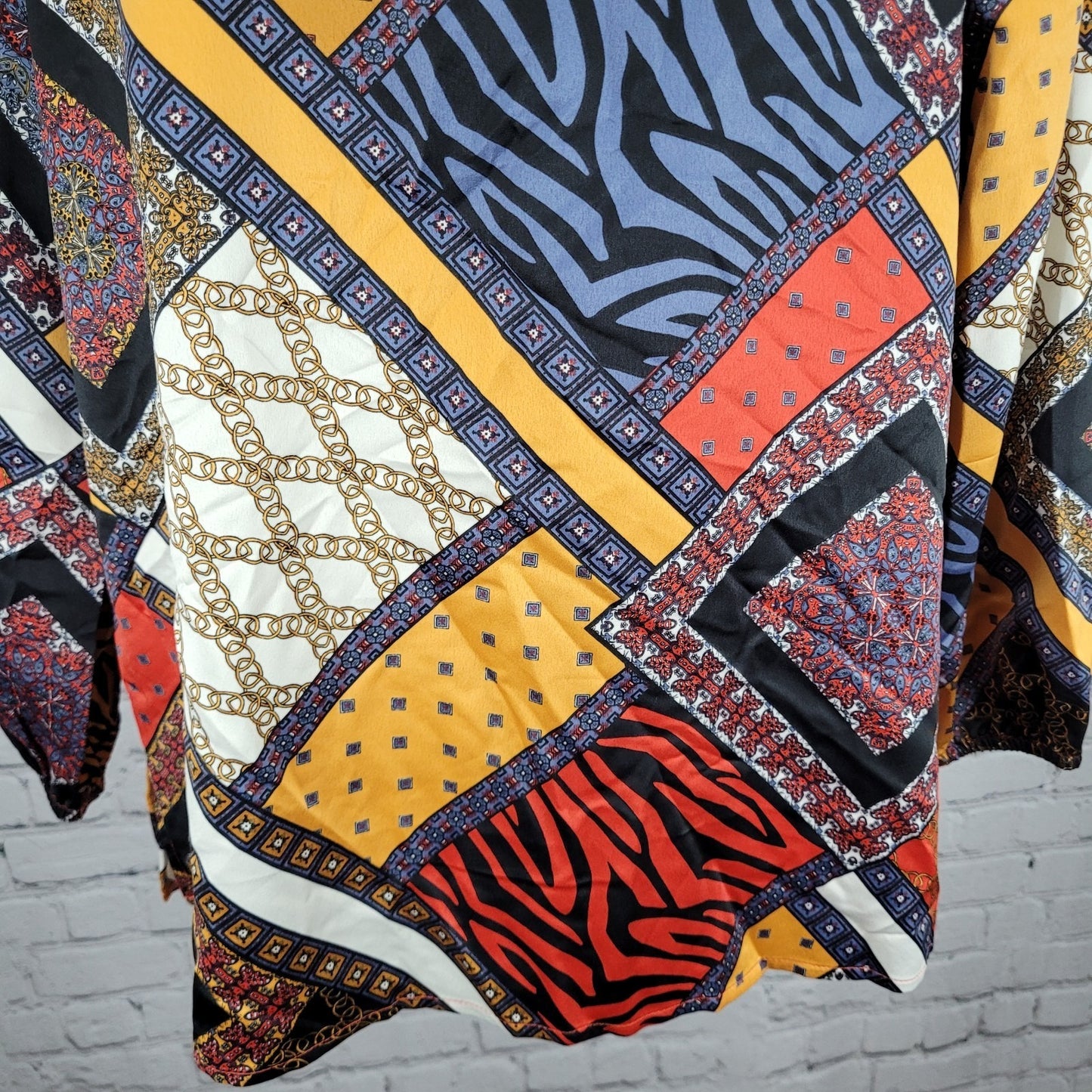 NWT Marc New York Multicolor Satin Long Sleeve Collared Blouse Top Size Medium M