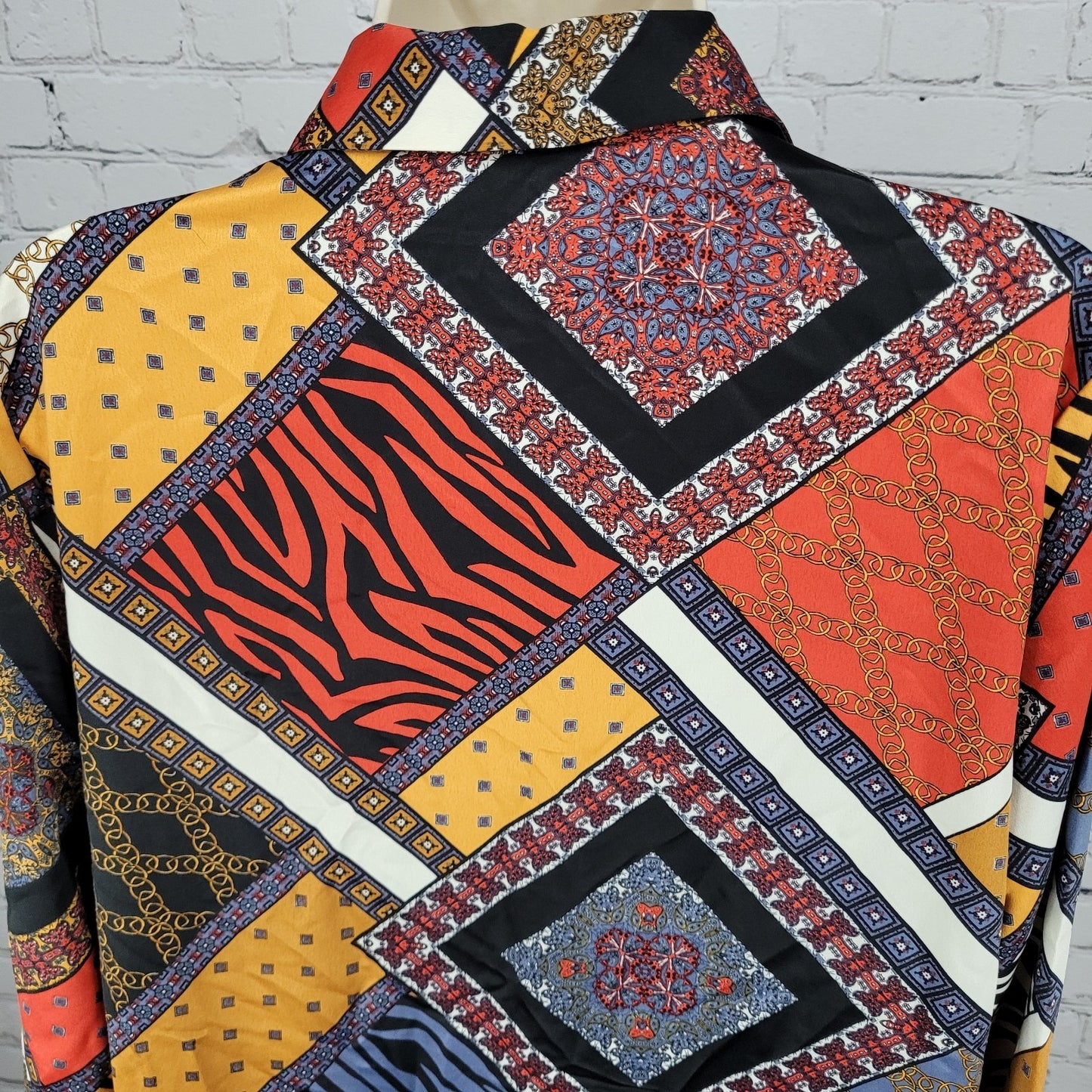 NWT Marc New York Multicolor Satin Long Sleeve Collared Blouse Top Size Medium M