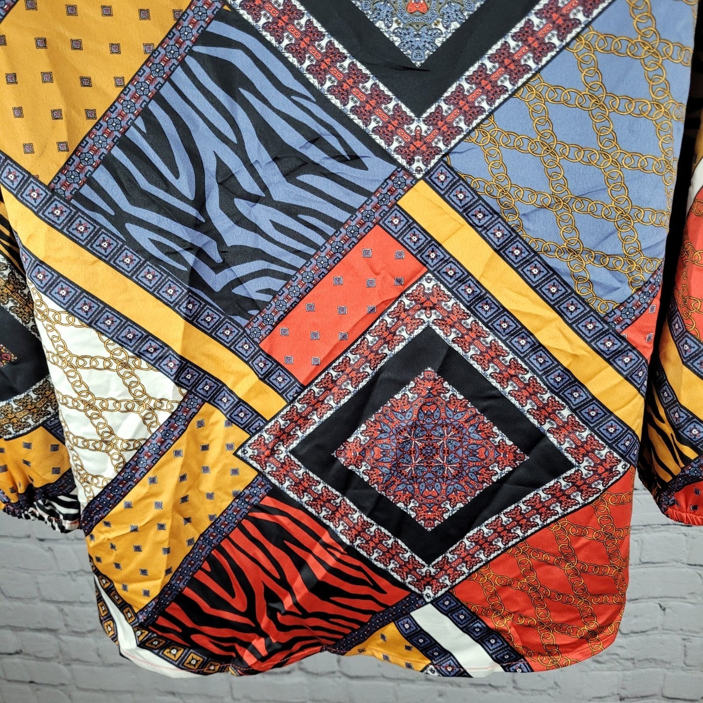 NWT Marc New York Multicolor Satin Long Sleeve Collared Blouse Top Size Medium M