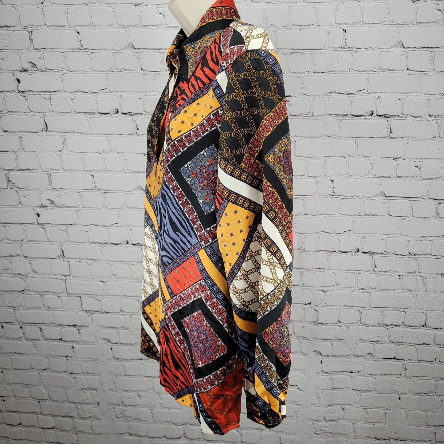 NWT Marc New York Multicolor Satin Long Sleeve Collared Blouse Top Size Medium M