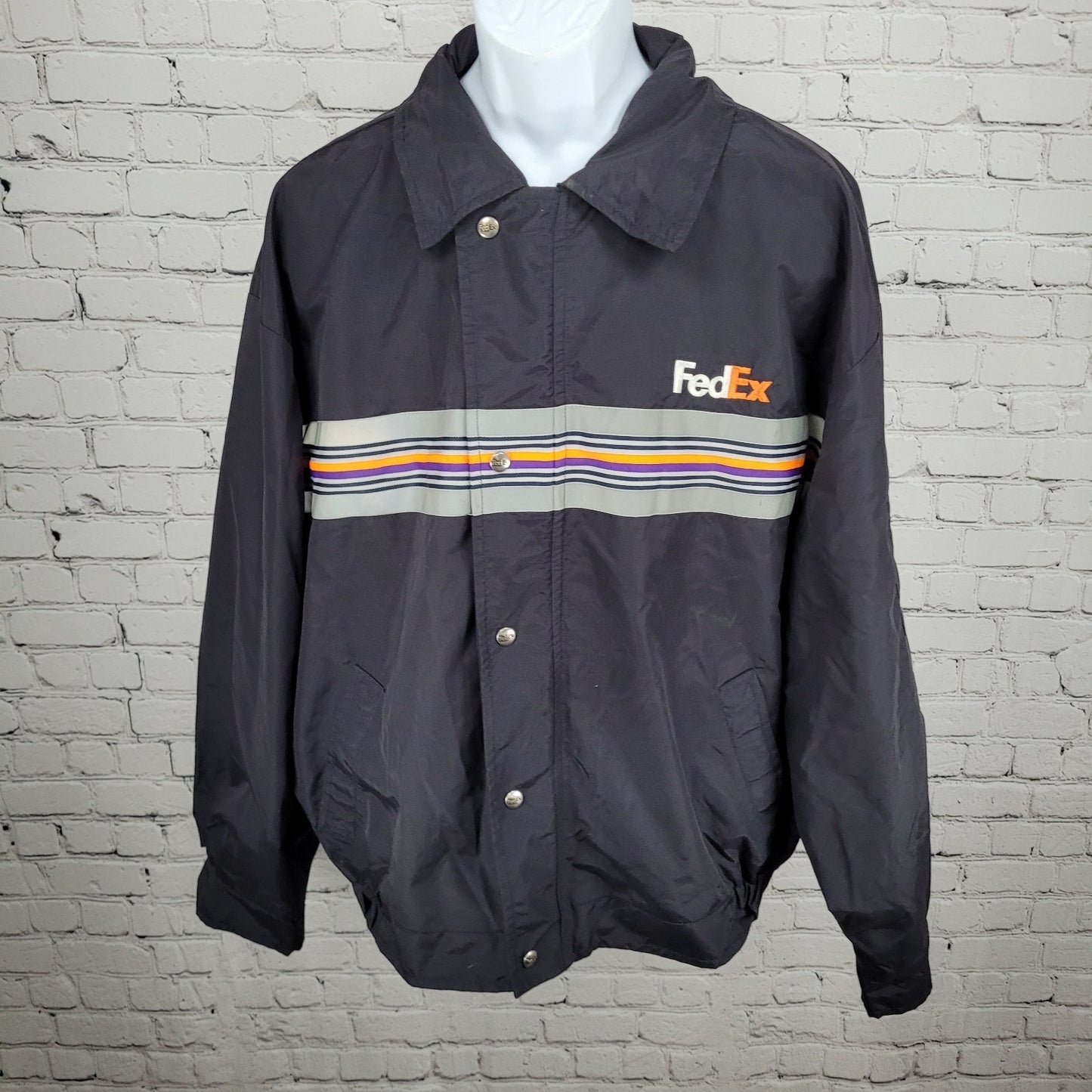 Fedex Black Double Zip Hideable Hood Relflective Windbreaker Jacket Size 3XL