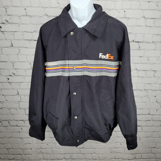 Fedex Black Double Zip Hideable Hood Relflective Windbreaker Jacket Size 3XL