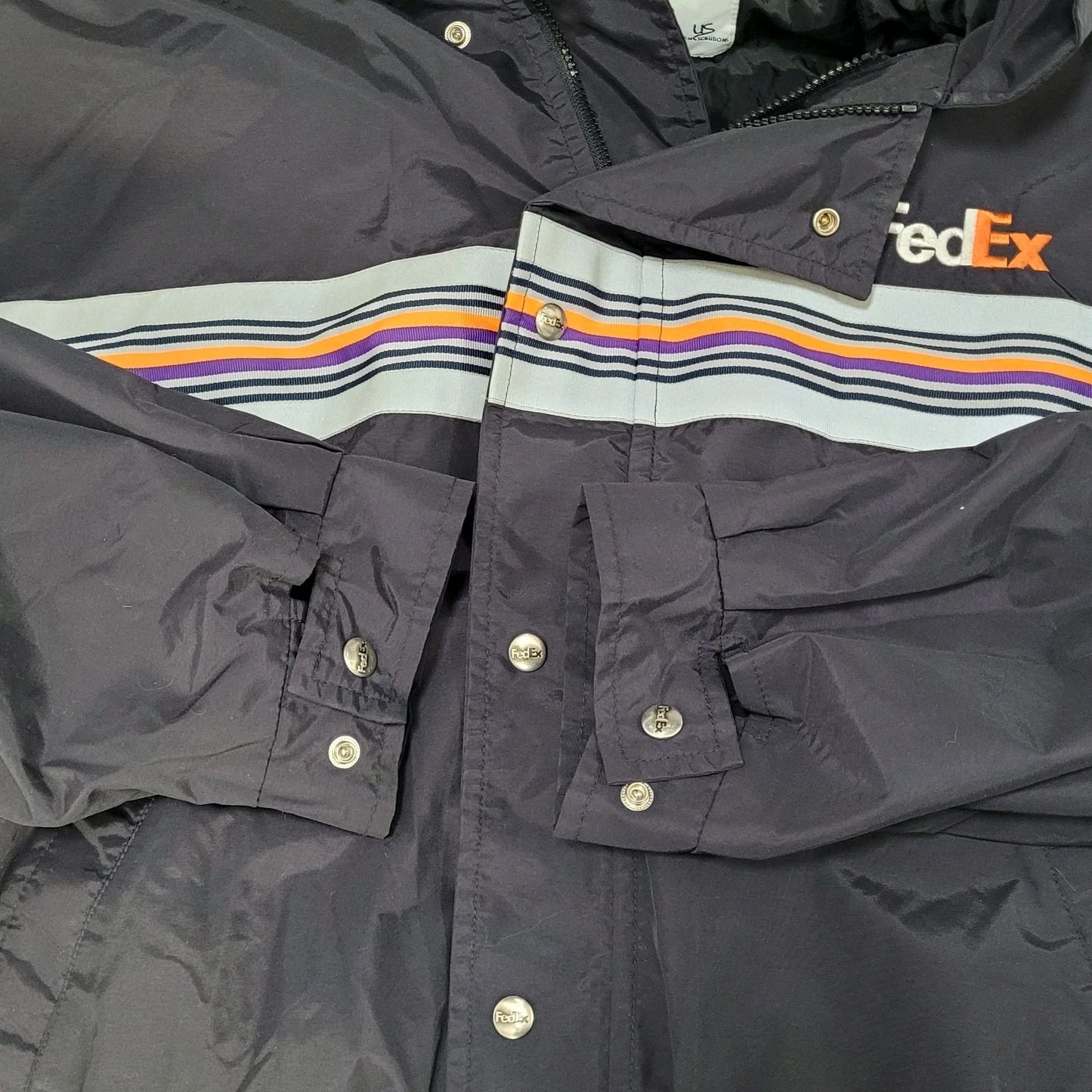 Fedex Black Double Zip Hideable Hood Relflective Windbreaker Jacket Size 3XL