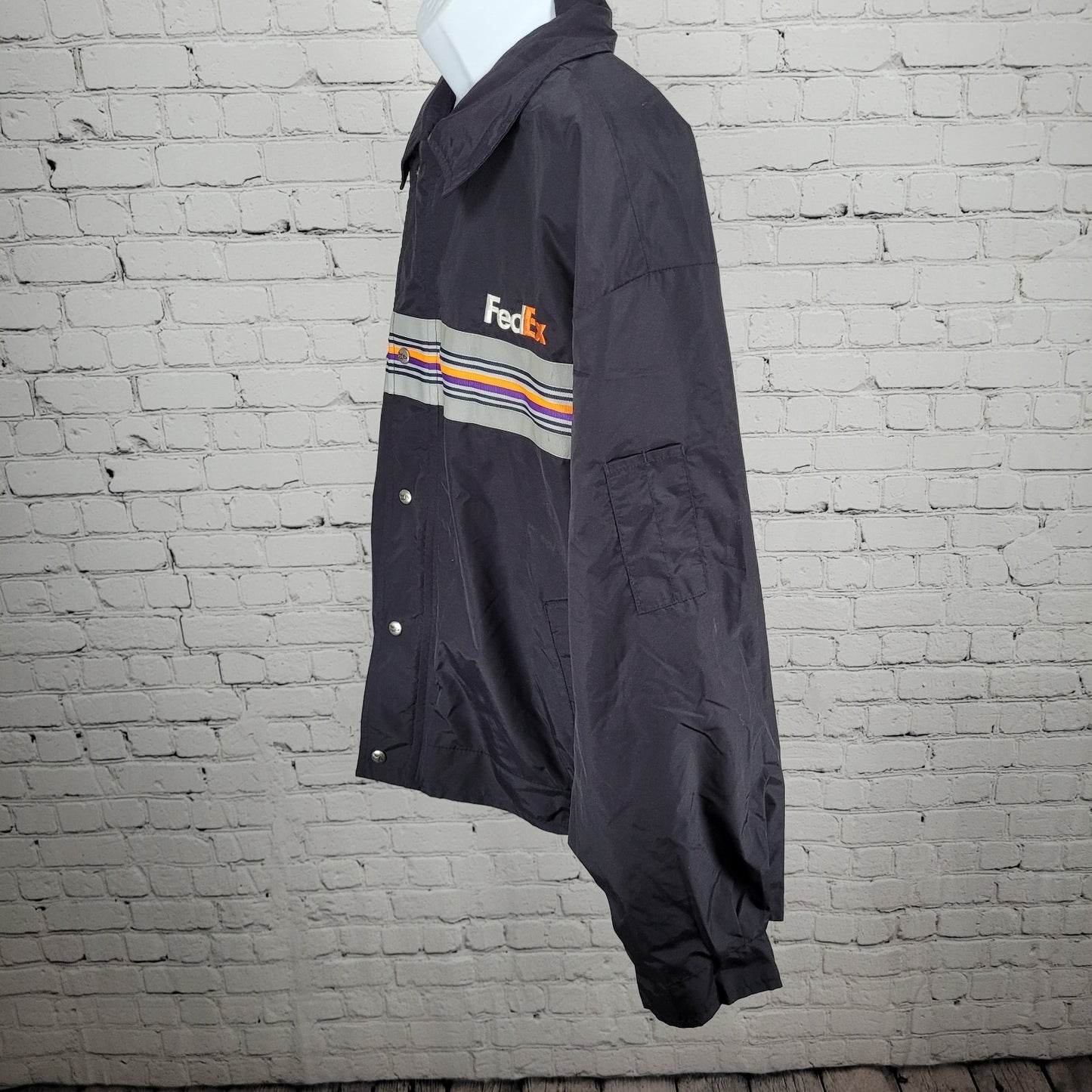 Fedex Black Double Zip Hideable Hood Relflective Windbreaker Jacket Size 3XL