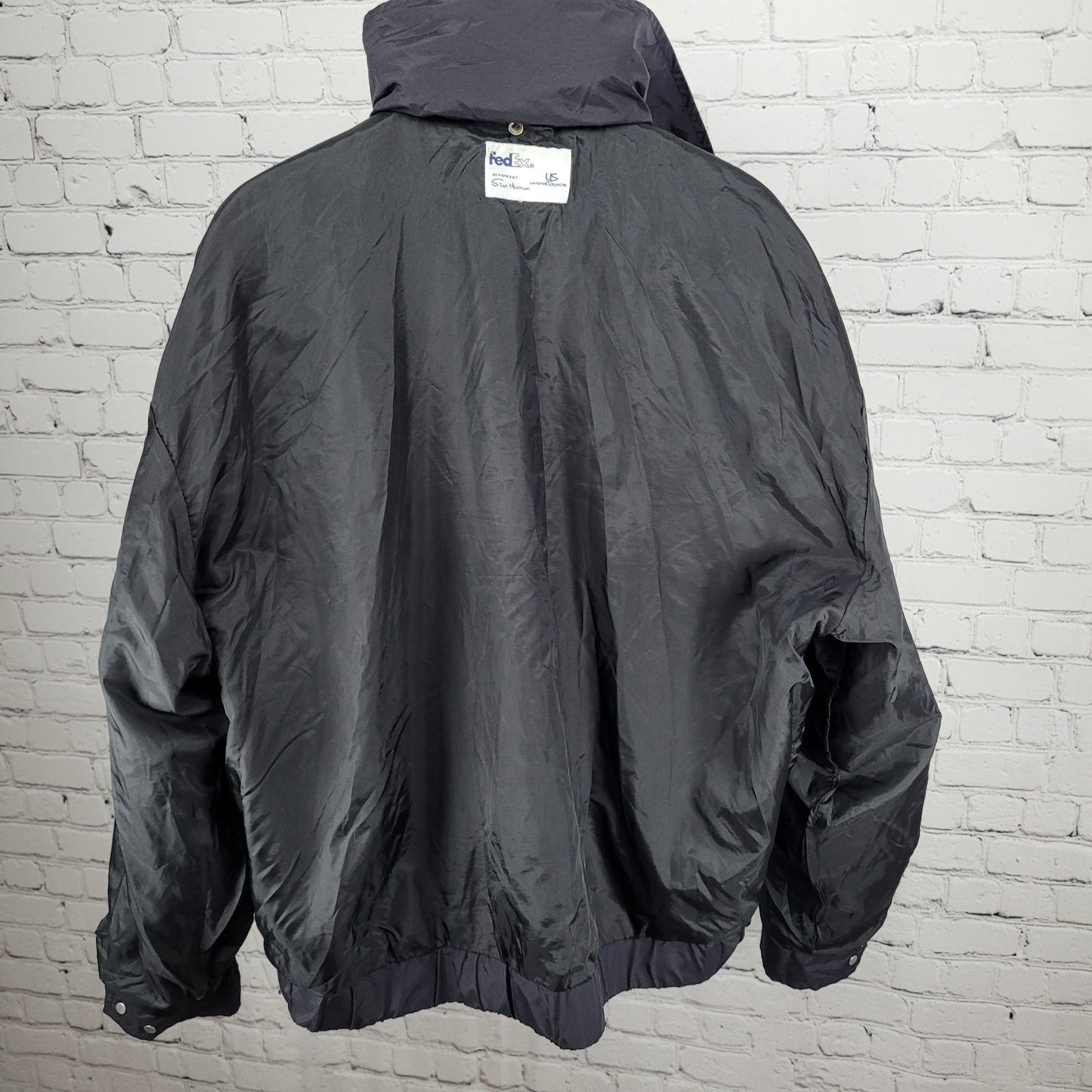 Fedex Black Double Zip Hideable Hood Relflective Windbreaker Jacket Size 3XL