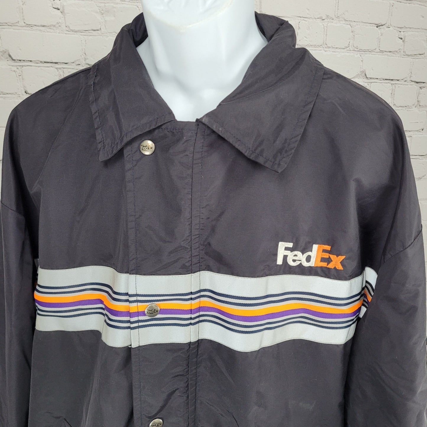 Fedex Black Double Zip Hideable Hood Relflective Windbreaker Jacket Size 3XL