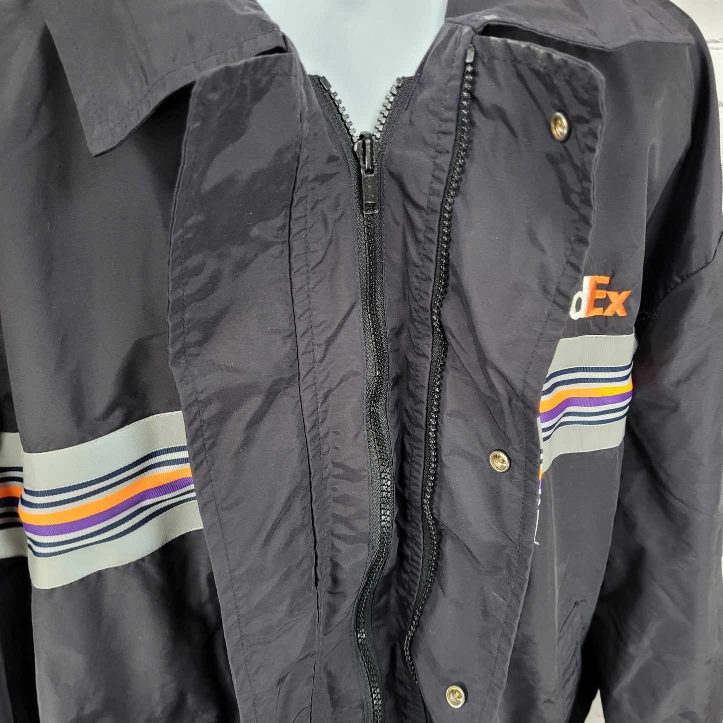 Fedex Black Double Zip Hideable Hood Relflective Windbreaker Jacket Size 3XL