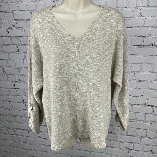 Chico’s Beige Knit Pullover Lightweight Roll Tab 3/4 Sleeve Sweater Size 2 US 12