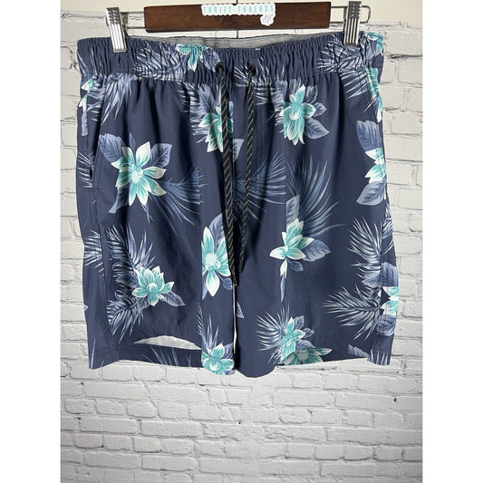 Hurley Blue Floral Pocket Drawstring Board Shorts Swim Trunks Lined Large L