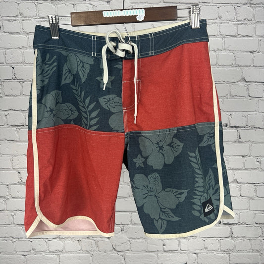 Quiksilver Blue Floral Red Colorblock Swim Trunks Board Shorts Size 30x19