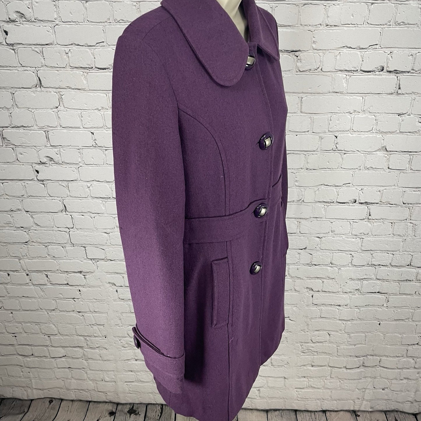 Tulle Anthropologie Purple Wool Blend Collared Lined Overcoat Size Medium M
