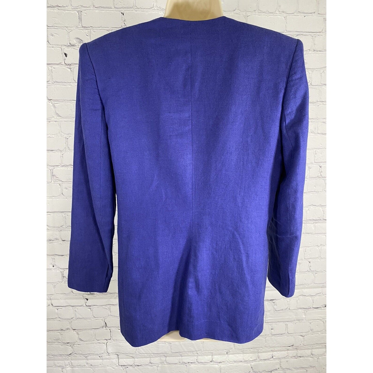 VTG SK & Company Petite Linen Cotton Blend Royal Blue Single Button Blazer 8