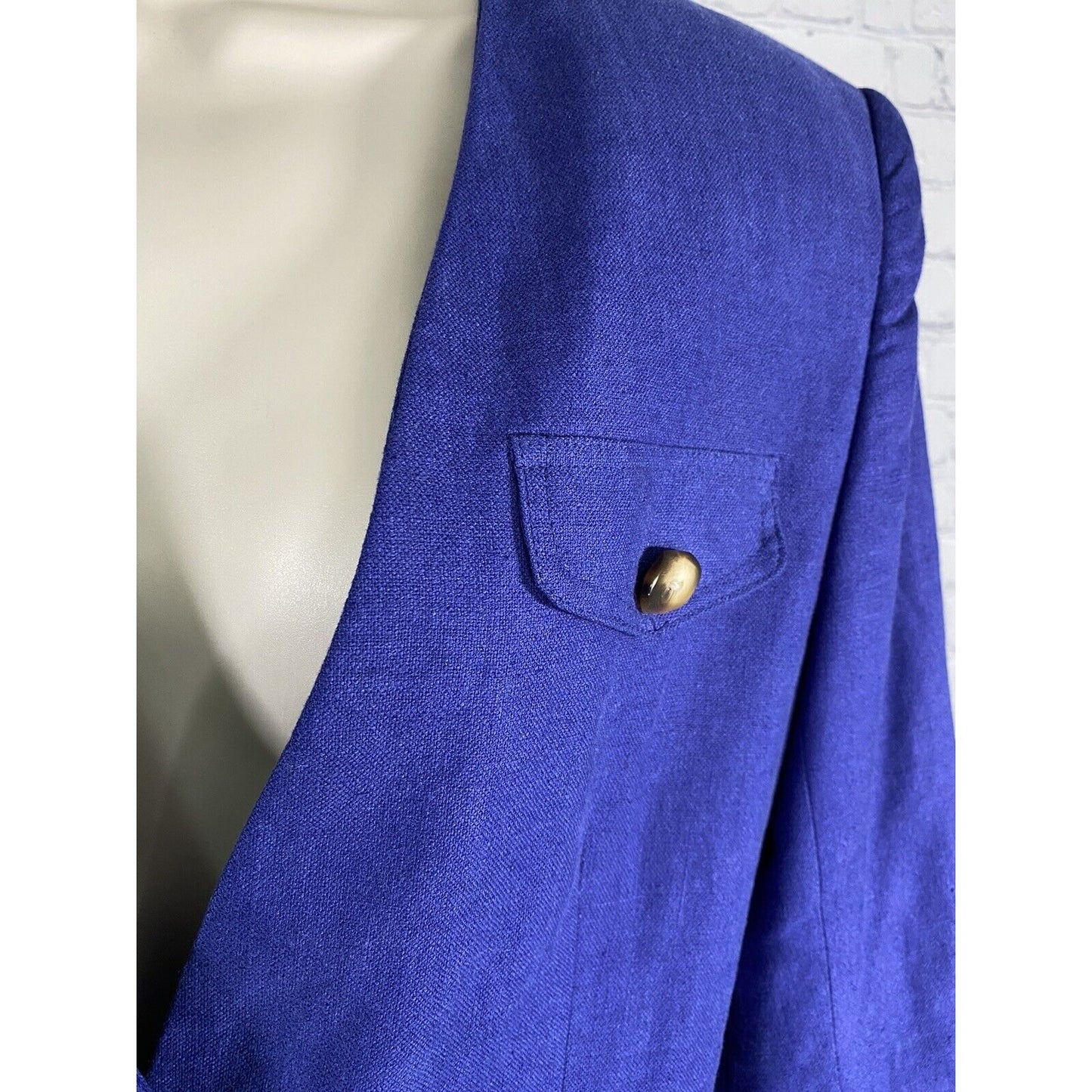 VTG SK & Company Petite Linen Cotton Blend Royal Blue Single Button Blazer 8