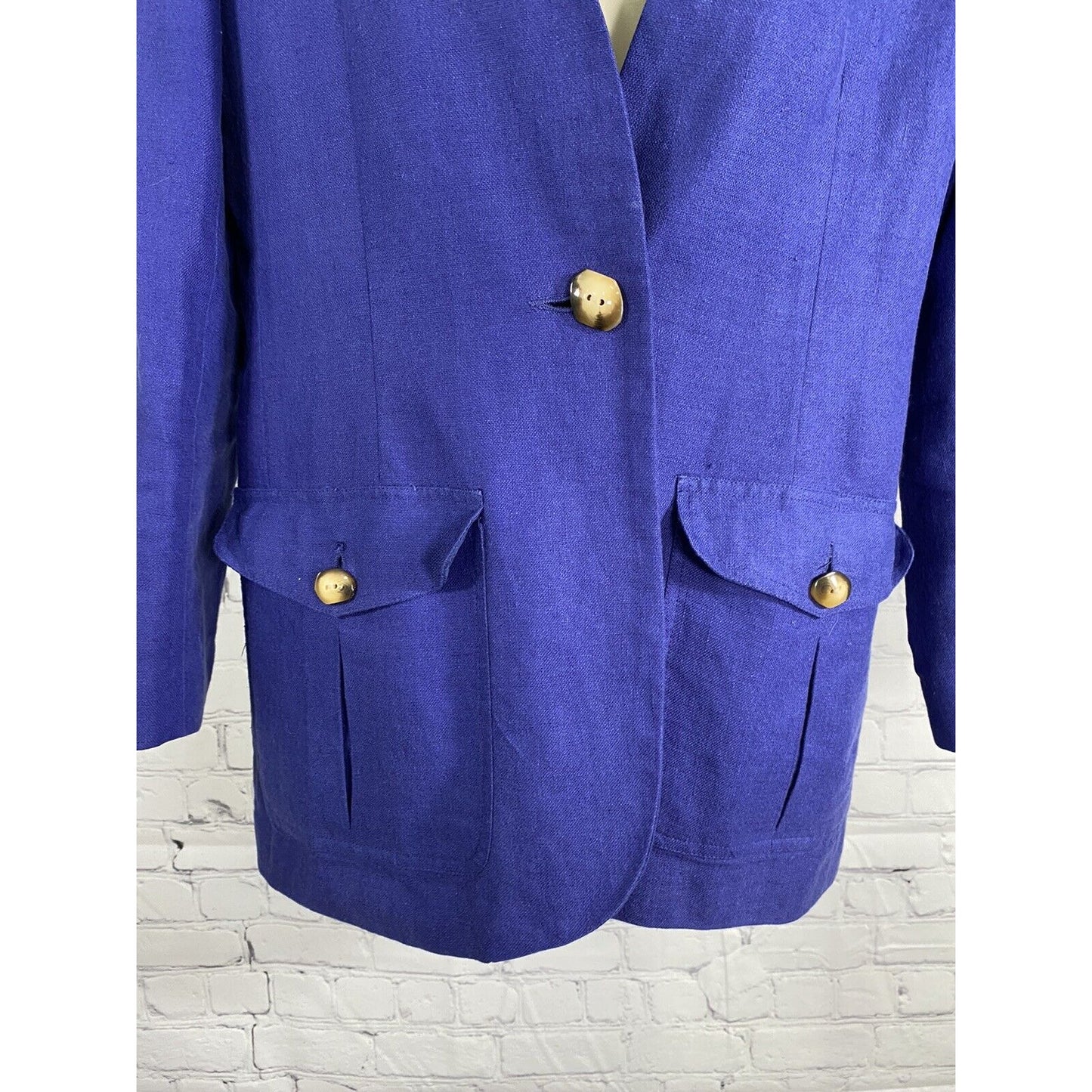 VTG SK & Company Petite Linen Cotton Blend Royal Blue Single Button Blazer 8