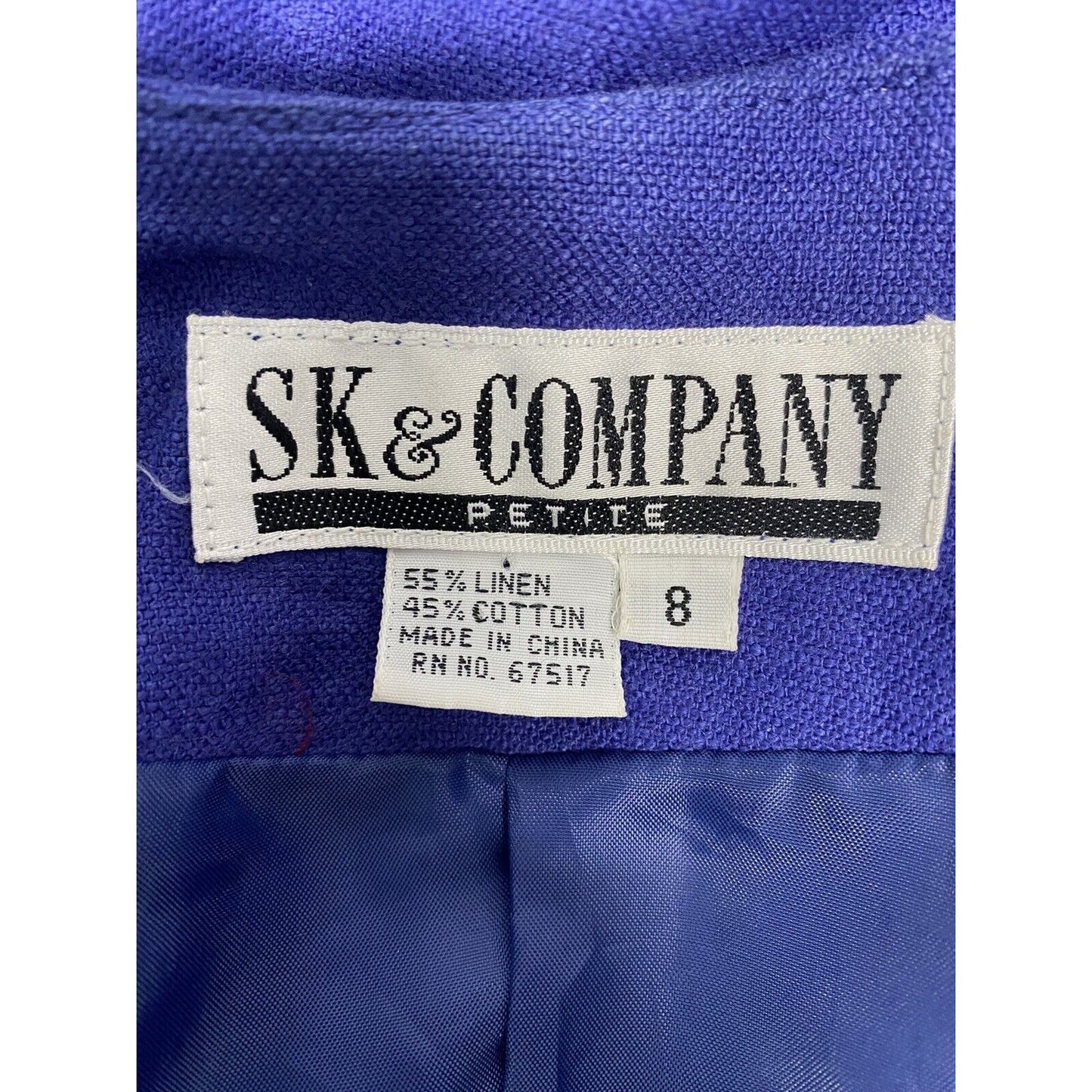 VTG SK & Company Petite Linen Cotton Blend Royal Blue Single Button Blazer 8