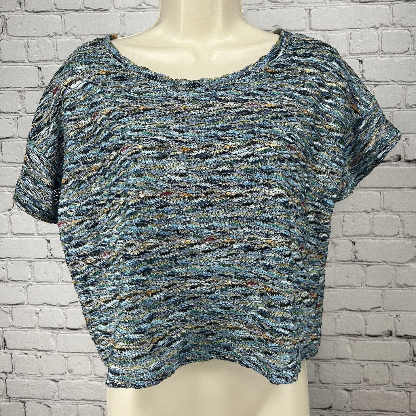 Free People Multicolor Textured Color Wave Crop Short Sleeve Mermaid Top Size S