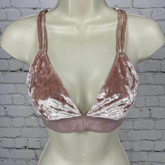 PINK Victoria’s Secret Pink Velour Unlined Strappy Back Bralette Size Small S