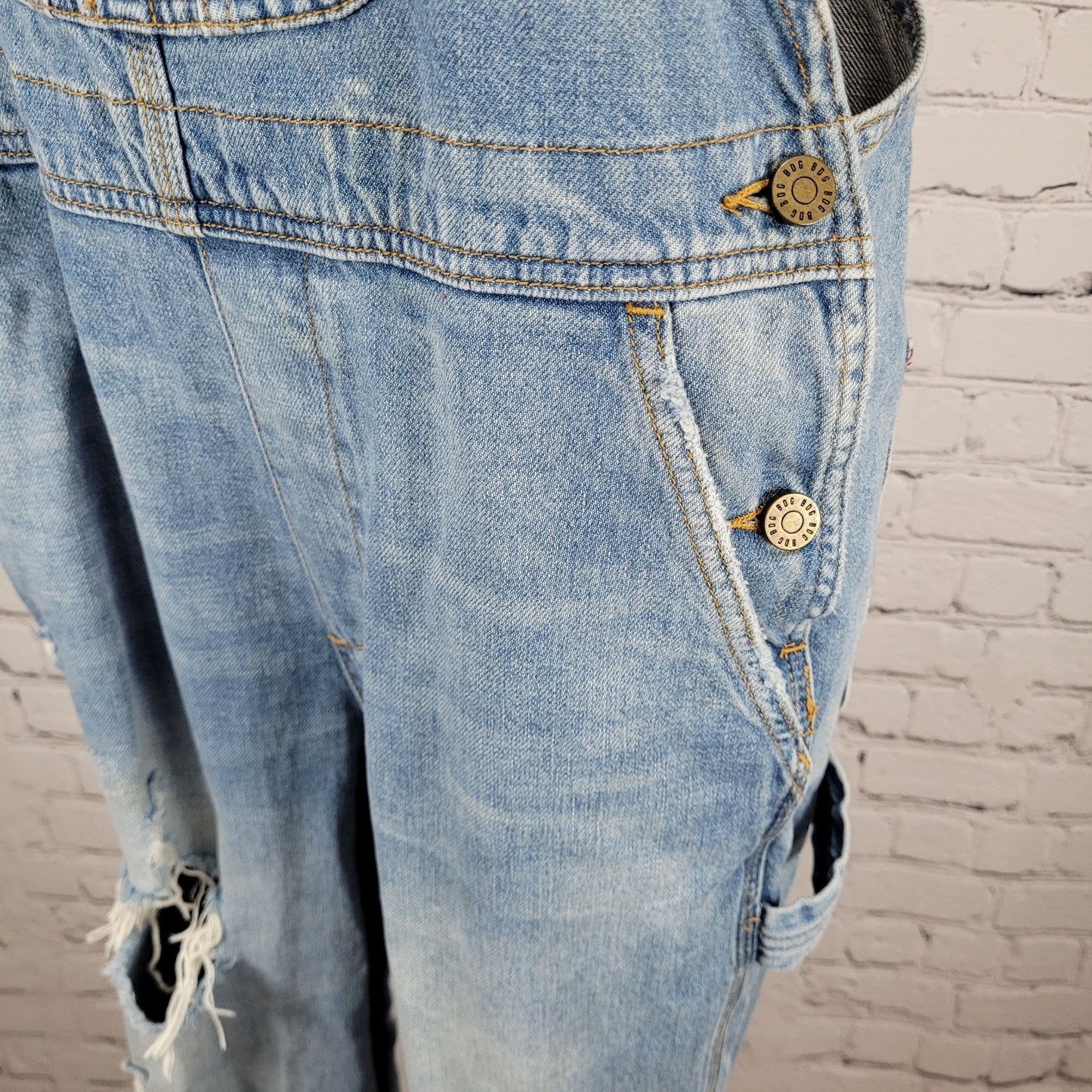 BDG Urban Outfitters Blue 100% Cotton Denim Distressed Overalls Size Small S