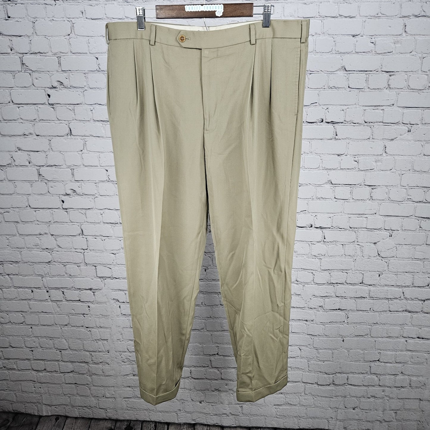 Brooks Brothers Tan 100% Wool Madison 1818 Pleated Cuffed Dress Pants 40 (38x30)