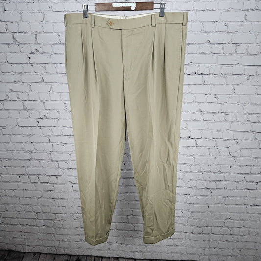 Brooks Brothers Tan 100% Wool Madison 1818 Pleated Cuffed Dress Pants 40 (38x30)
