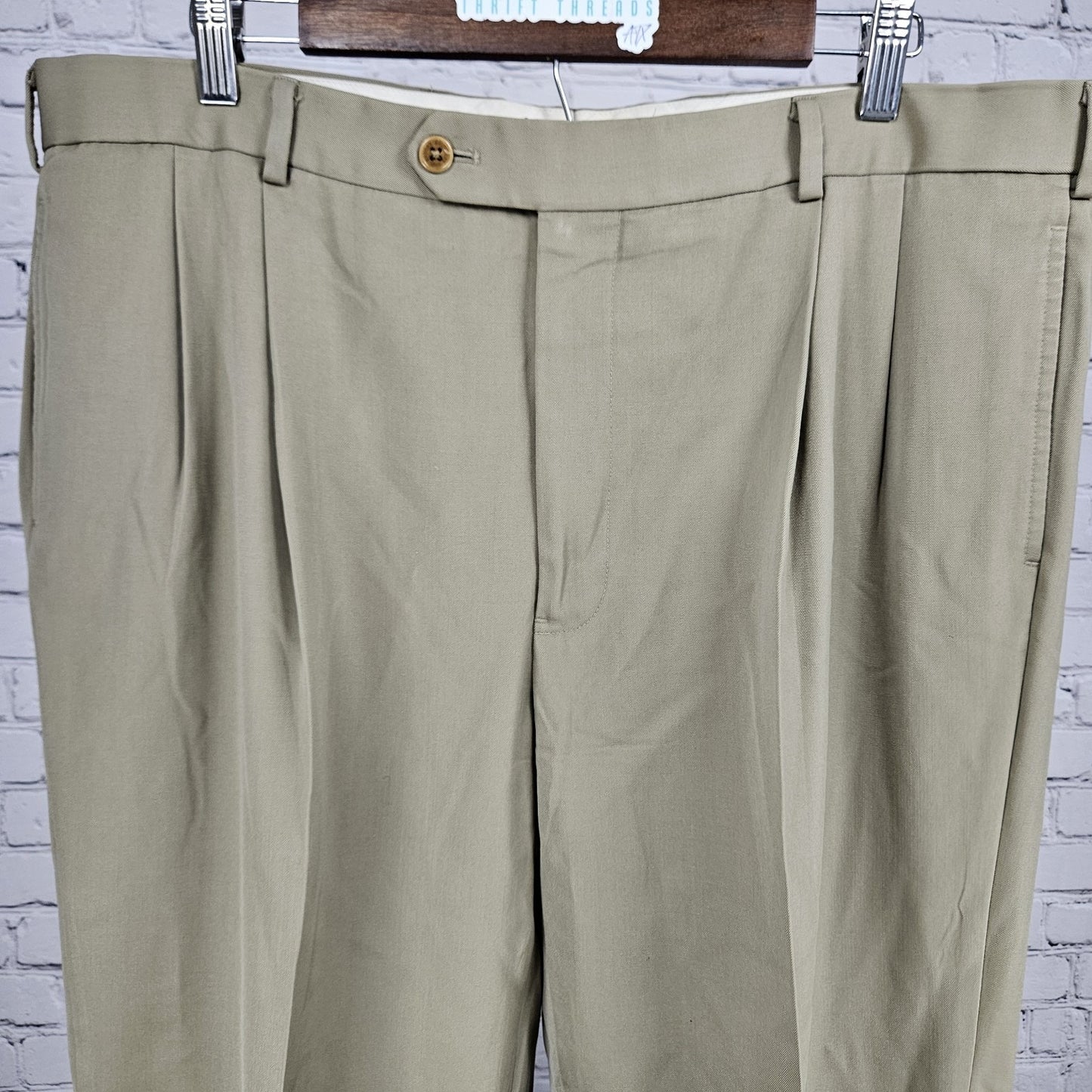 Brooks Brothers Tan 100% Wool Madison 1818 Pleated Cuffed Dress Pants 40 (38x30)