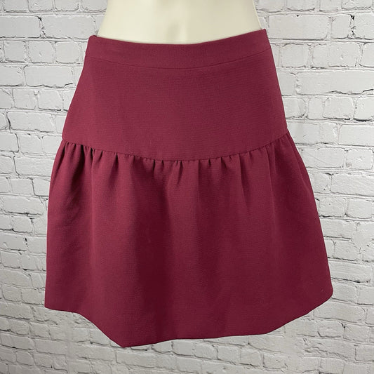 J.CREW Burgundy Ruched Flounce Mini Lined Zip Closure Short Skirt Size 0