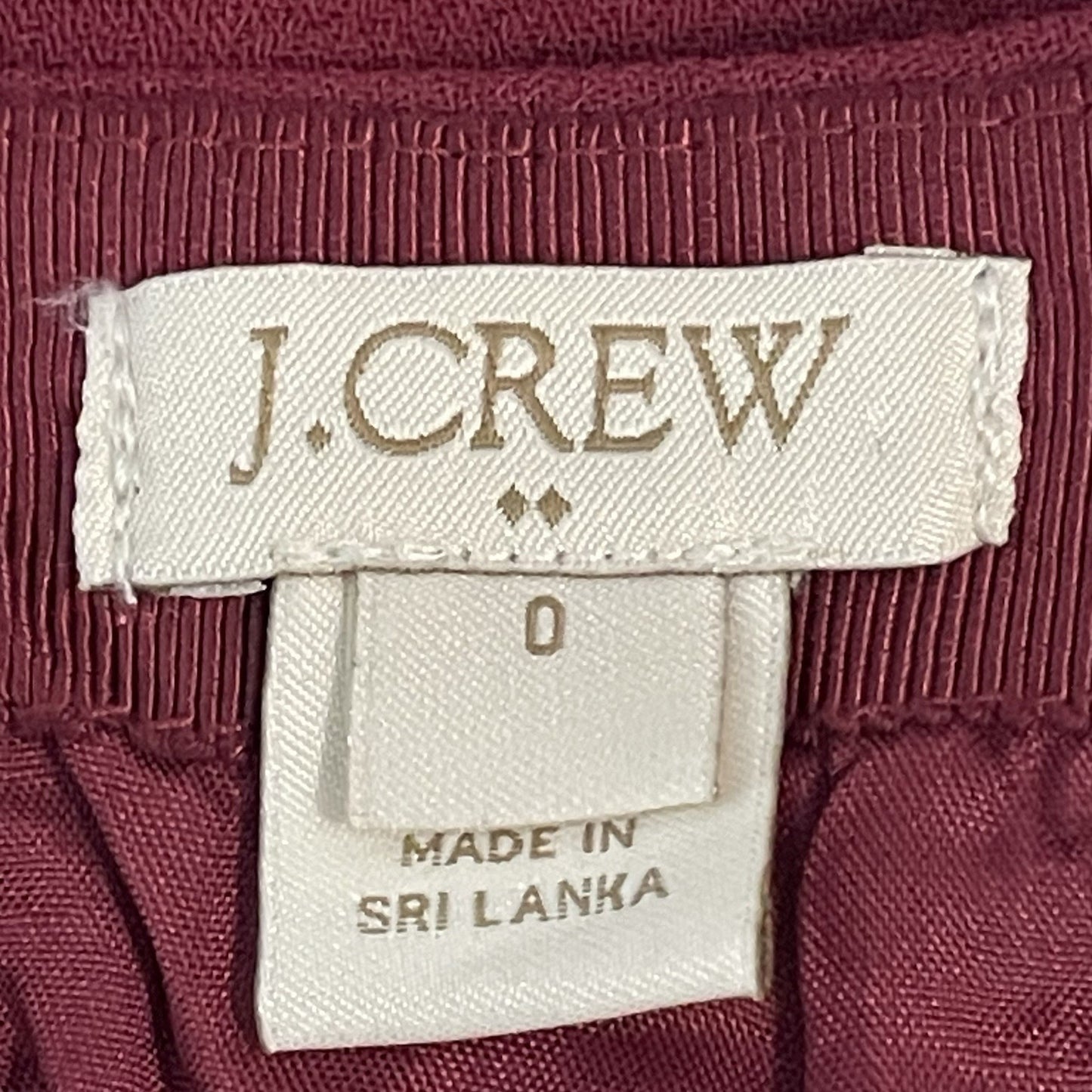 J.CREW Burgundy Ruched Flounce Mini Lined Zip Closure Short Skirt Size 0