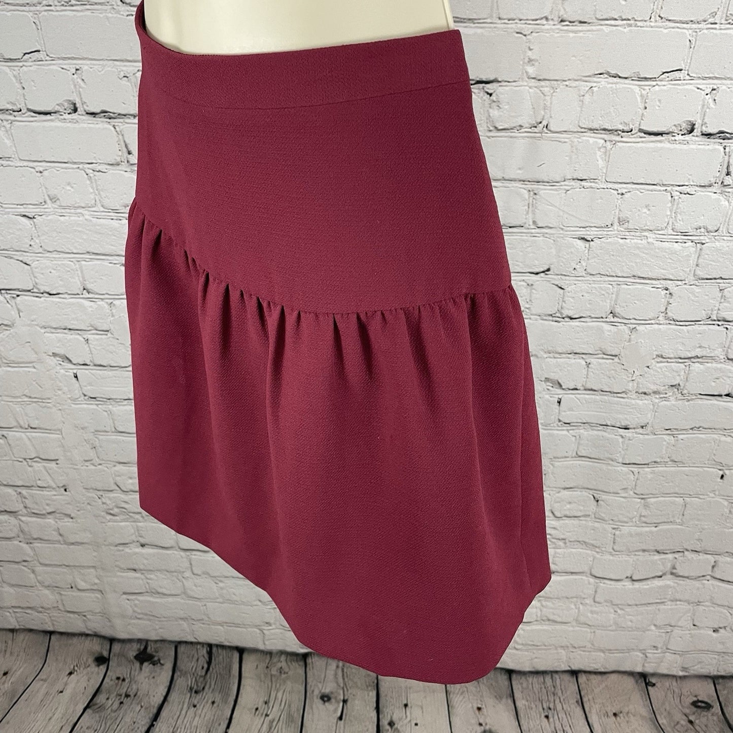 J.CREW Burgundy Ruched Flounce Mini Lined Zip Closure Short Skirt Size 0