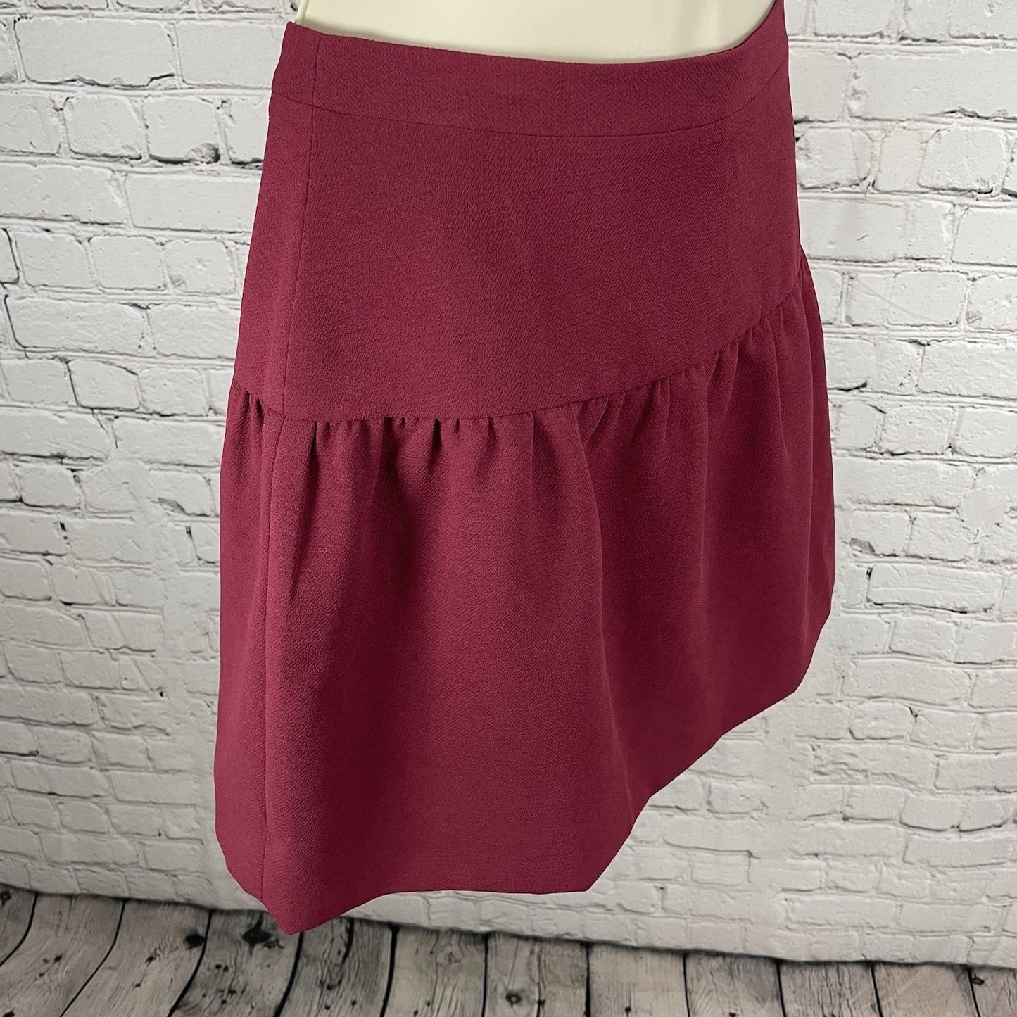 J.CREW Burgundy Ruched Flounce Mini Lined Zip Closure Short Skirt Size 0