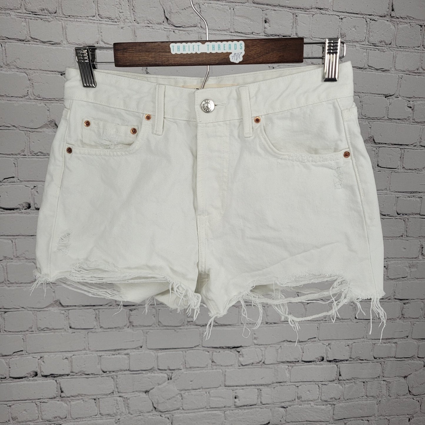 GRLFRND White The Helena Distressed Denim High Rise Cut Off Shorts USA 24