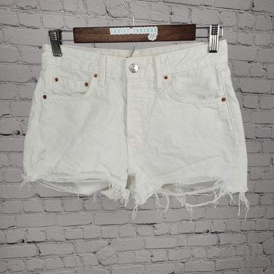 GRLFRND White The Helena Distressed Denim High Rise Cut Off Shorts USA 24