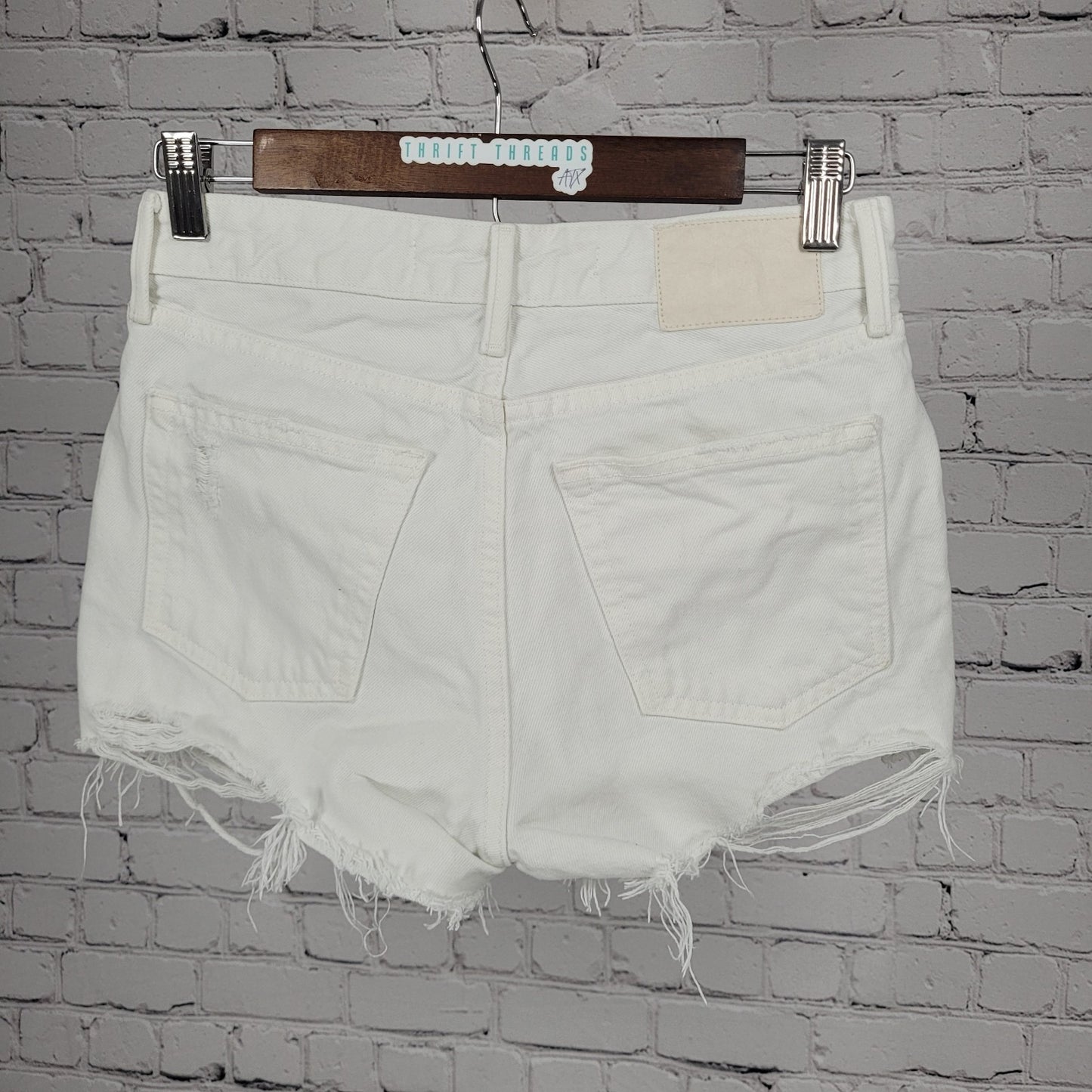 GRLFRND White The Helena Distressed Denim High Rise Cut Off Shorts USA 24