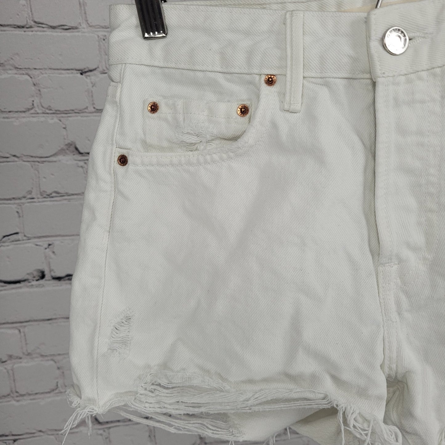 GRLFRND White The Helena Distressed Denim High Rise Cut Off Shorts USA 24