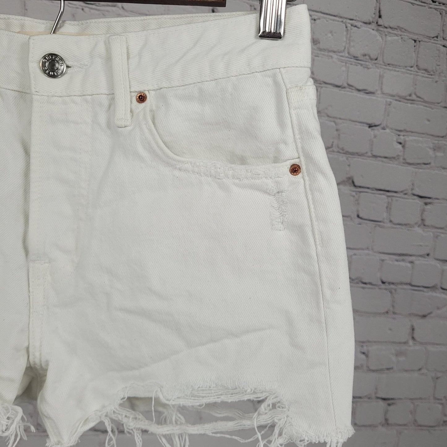 GRLFRND White The Helena Distressed Denim High Rise Cut Off Shorts USA 24