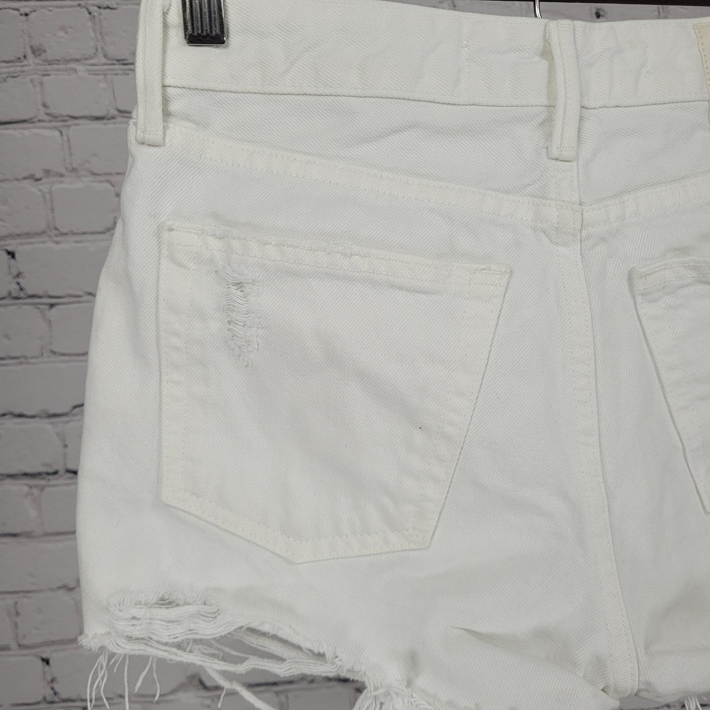 GRLFRND White The Helena Distressed Denim High Rise Cut Off Shorts USA 24
