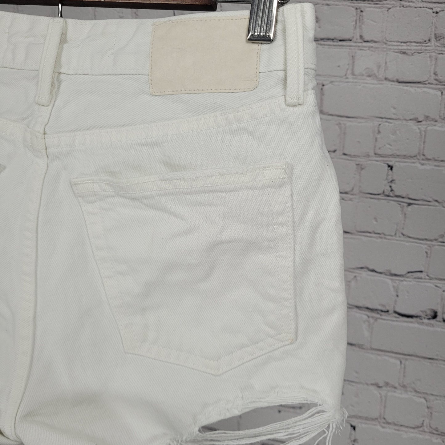 GRLFRND White The Helena Distressed Denim High Rise Cut Off Shorts USA 24