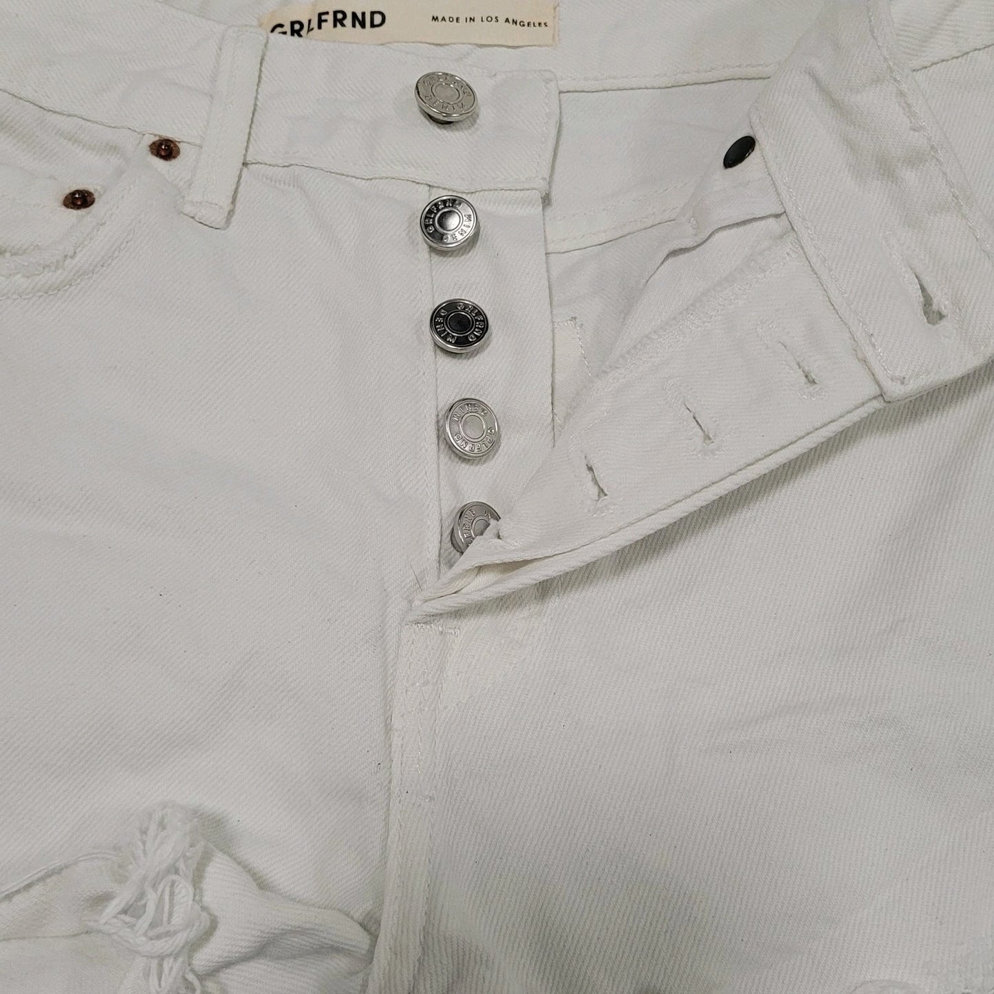 GRLFRND White The Helena Distressed Denim High Rise Cut Off Shorts USA 24