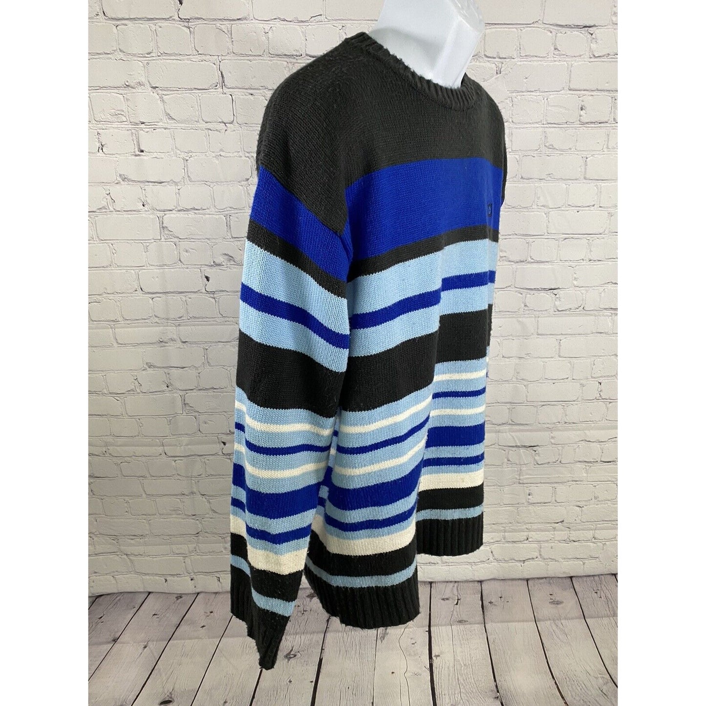 VTG South Pole Authentic Collection Pullover Black Blue White Knit Sweater M