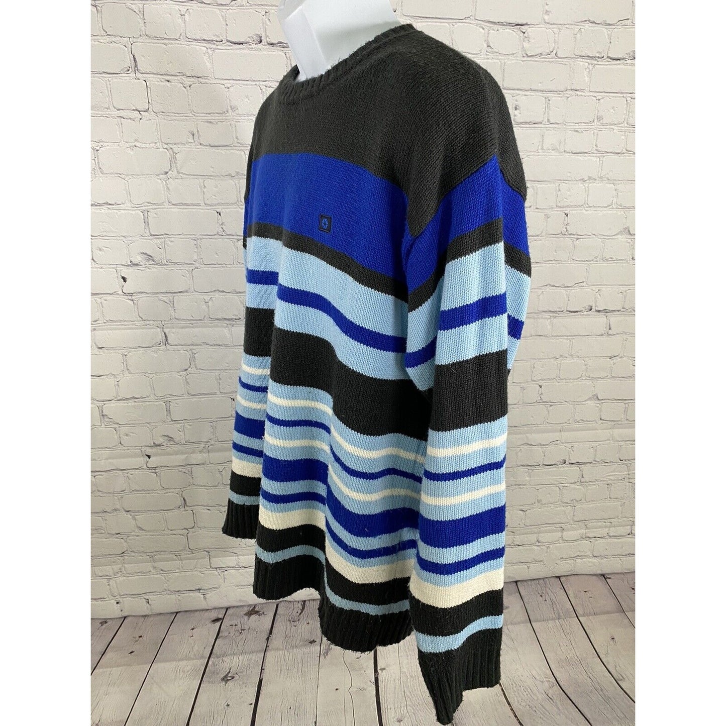 VTG South Pole Authentic Collection Pullover Black Blue White Knit Sweater M