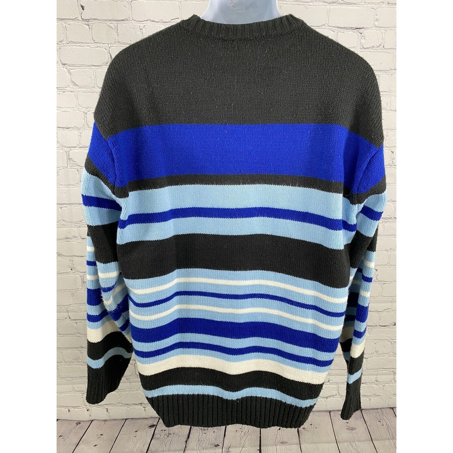 VTG South Pole Authentic Collection Pullover Black Blue White Knit Sweater M