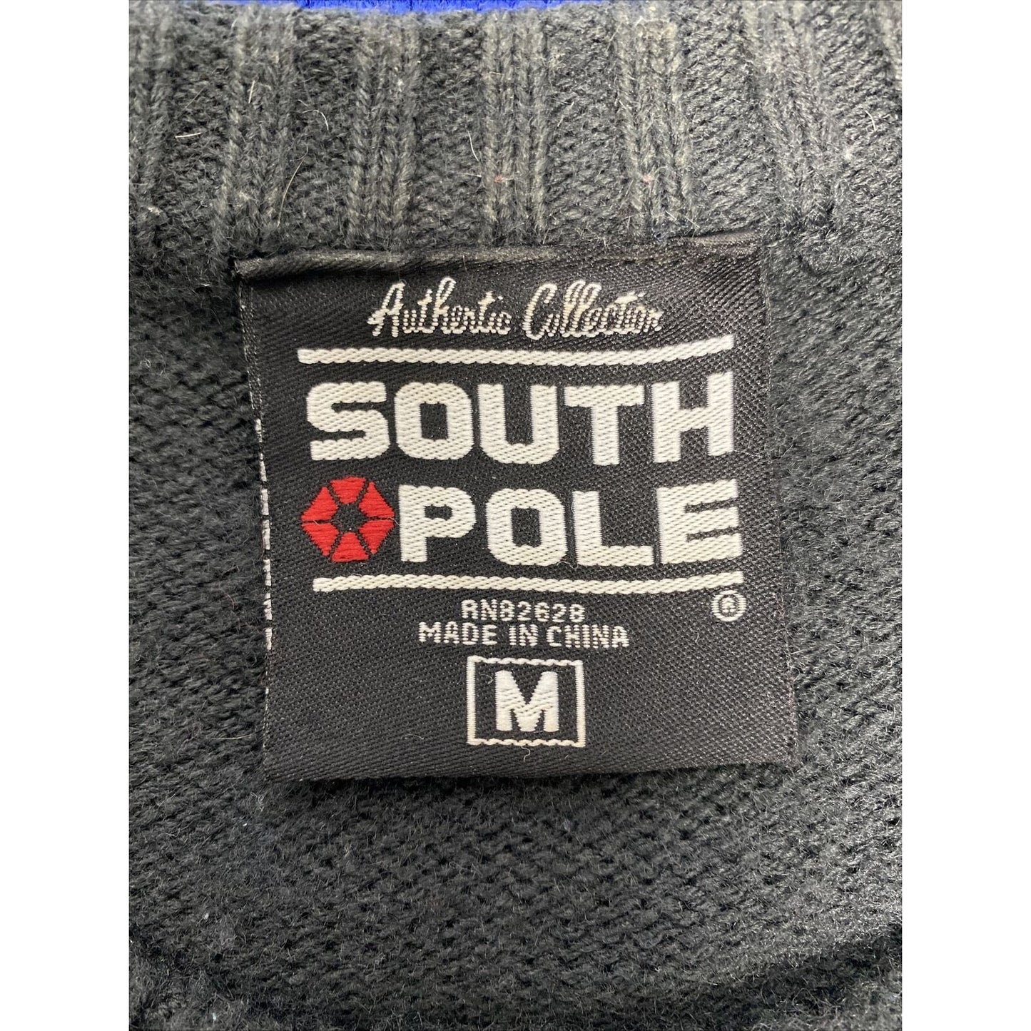 VTG South Pole Authentic Collection Pullover Black Blue White Knit Sweater M